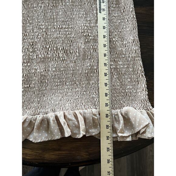 HYFVE HYFVE HYFVE Peach/Tan Polka Dot Bodycon Spring Dress Ruched Size Large - Picture 10 of 13